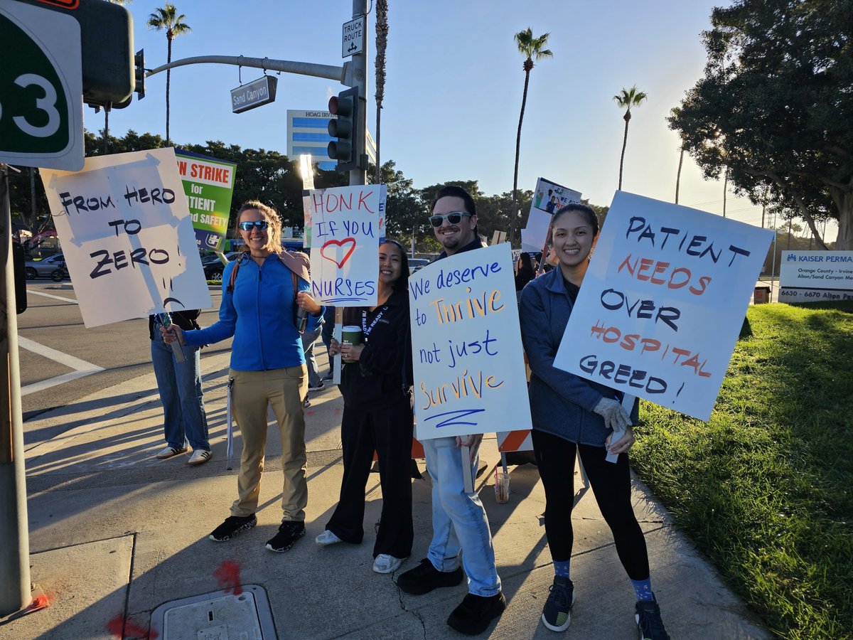 AFSCME's tweet image. It's Day 3 of the @unacuhcp Kaiser Strike! 

Patient care is on the line. 31,000 AFSCME nurses &amp;amp; health care professionals at Kaiser Permanente are on the picket line to demand fair pay, safe staffing and respect for caregivers. #TogetherWeRise #KaiserStrike #UNACUHCPStrong