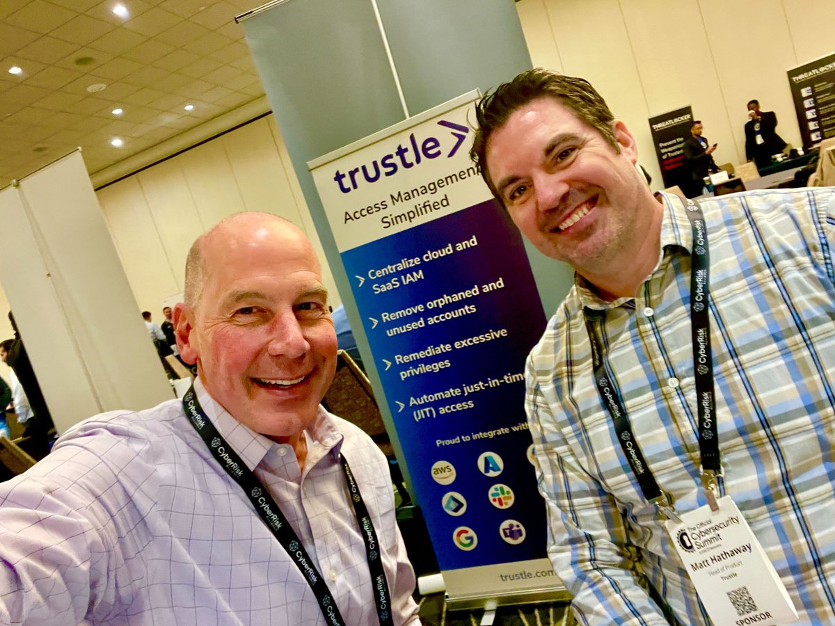 TrustleSecurity's tweet photo. Trustle's very own Gant Redmon and Matt Hathaway are at the Official Cybersecurity Summit in #Boston today. Come on over and say hi, and let's talk JIT access, CIEM, and simplified cloud identity lifecycle management. 😊
#infosec #cybersecurity #cloudaccess https://t.co/iqRxzMUIKb