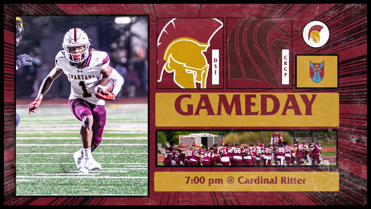 DeSmetJesuitHS's tweet image. It’s #ThursdayNightLights as our @DeSmetFB #Spartans head to Cardinal Ritter for a 7:00 kickoff #LetsGo @DeSmet_ADBarker @STLhssports @GSV_STL 

🎟️ desmet.org/tickets
*DeSmet students being student ID to enter
📺 desmet.org/dsn