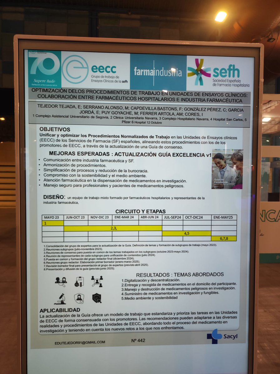 Optimizacion de los procedimientos de trabajo en Unidades de Ensayos Clínicos: Colaboración entre farmacéuticos hospitalarios y <a href="/Farmaindustria/">Farmaindustria</a> 
#poster <a href="/GrupoEECC_sefh/">Grupo Ensayos SEFH</a> <a href="/sefhcongreso/">70 Congreso SEFH</a>