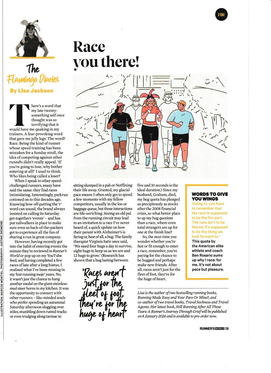 My latest Runner's World UK column speaks of the joy of racing - and the wonderful people you meet at them. As I say, 'Races aren't just for the fleet of foot, they're for the huge of heart'. Hope to see you at one soon!