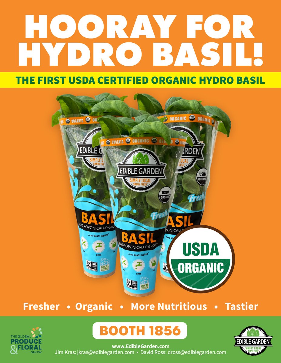 Edible Garden to Highlight USDA Organic Hydroponic Basil at the 2025 Global Produce &amp; Floral Show, Booth #1856, October 16–18 at the Anaheim Convention Center in Anaheim, California.

#Organic #GoodGrowsHere #Basil #OrganicHydro #IFPA #GPFS2025

globenewswire.com/news-release/2…