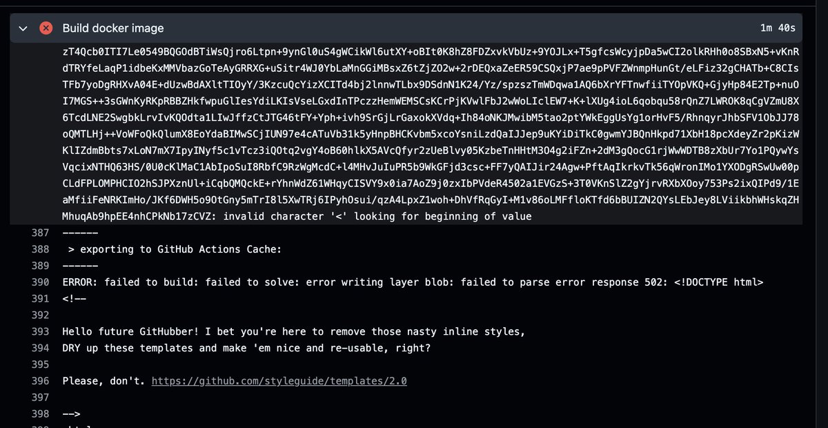 krishan711's tweet image. Got a funny error from @github actions today. Hello future githubber 😅