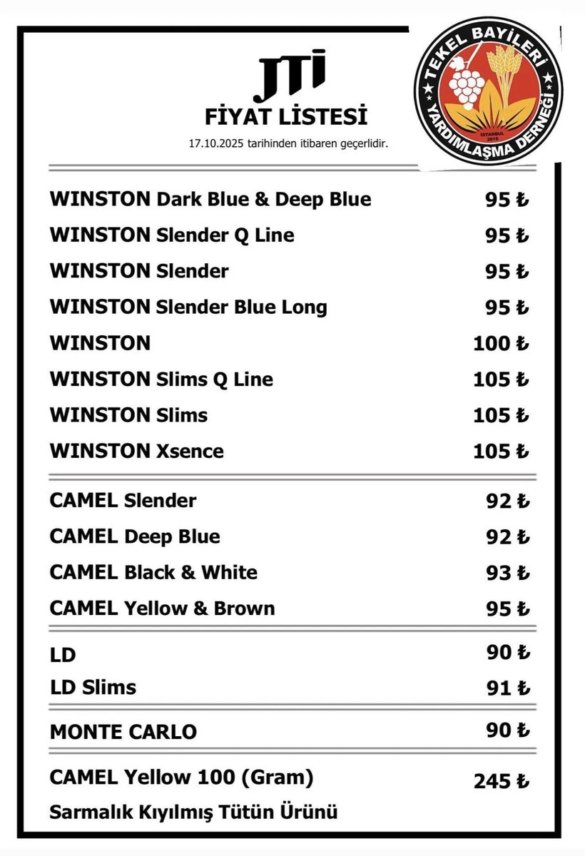 JTi grubu sigaralara zam geldi.