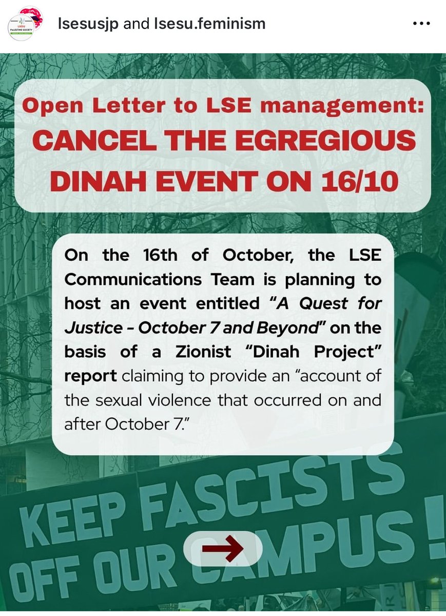 The feminist society at the prestigious London School of Economics is trying to cancel an event about the sexual violence of Hamas on October 7.

Read that again. A FEMINIST society. Shame on them.

<a href="/LSEnews/">LSE</a>
