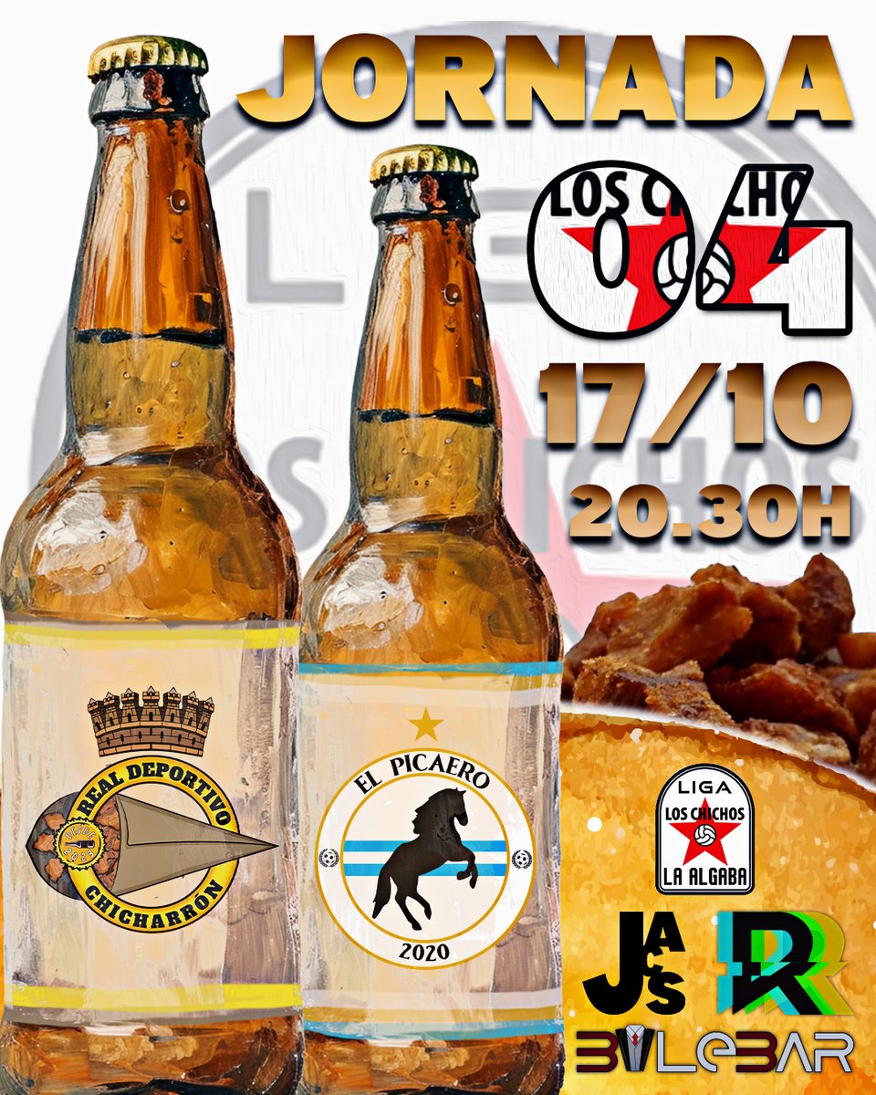 JORNADA 04 ➡ RDCHICHARRON vs PICAERO 🔥

Después de un sorbo victorioso en la Copa Blas Infante, seguimos intentando subir en clasificación este Viernes a las 20.30H

📍 19.30H previa en @bulebarlaalgaba para regular el Ph y nos vamos todos al Campo juntos 👌😌

<a href="/ligachichos/">LIGA LOS CHICHOS</a>
