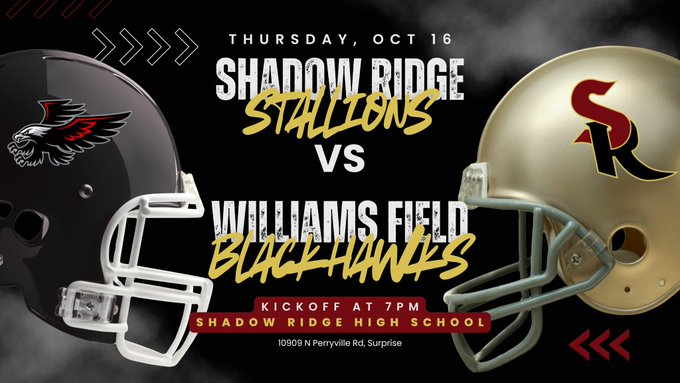 MaxPrep_org's tweet photo. 🏈 High School Football 🏈
🚨🚨Williams Field vs.Shadow Ridge🚨
📺Livestream: https://t.co/cnNzNKgsJP
📅: today
⏰: @ 7p.
@ShadowRidgeHS @AthleticsShadow @SRHSFootball1 @ChristianML08 @WFHS_husd @WFFootballTeam @WFHS_Athletics https://t.co/MGQSIKTq4P