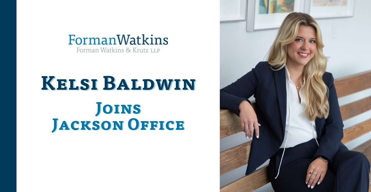 We’re excited to welcome Kelsi Baldwin as an associate in the Jackson office!

Kelsi brings an outstanding academic record, federal court experience, and published scholarship that will serve our clients and team well.

Read more: formanwatkins.com/blog/formanwat…