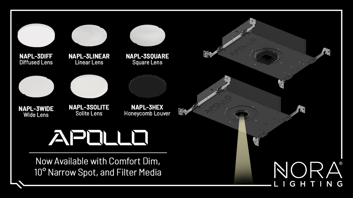 We are excited to announce that our Apollo downlights are now available with Comfort Dim, 10° Optic, Filter Media &amp; Remote Emergency! 🚨
- Comfort Dim (3000K-2000K) 🌇
- 10° Spot optic higher CBCP 🔦
- 6 filter media accessories💡
- Remote emergency 🚑
noralighting.com/Apollo