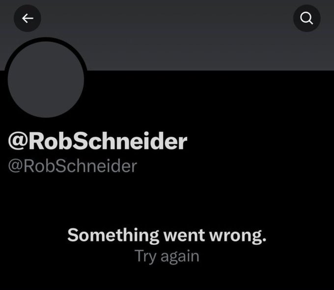 Looks like Rob Schneider's X account got nuked for some reason!

Let's try to get some eyes on this and get him back!!

Rob is one of the good ones! 

Like and share this out!!

<a href="/elonmusk/">Elon Musk</a>