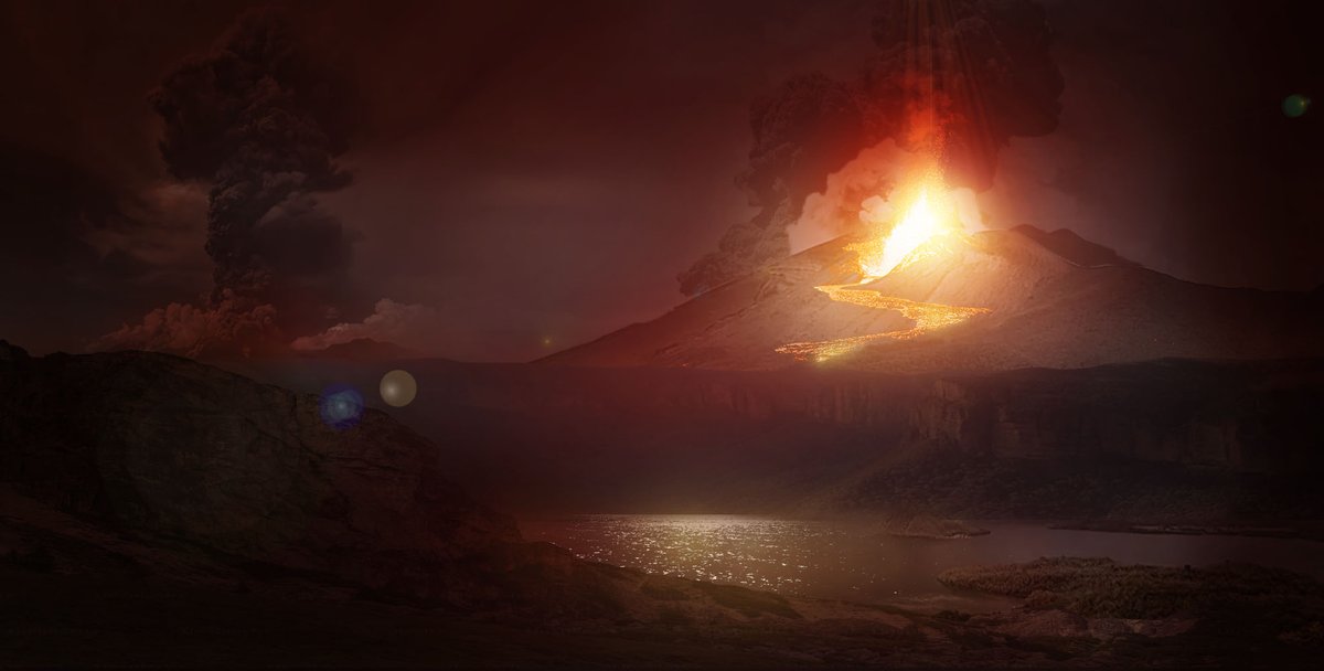 YUKIONUMA2015's tweet image. 「マットペイント/火山」
photoshop, Aftereffects
久しぶりにマットペイントの技法を用いて背景デザインをしました。
キャラクターデザイナー志望の方だと背景に苦手意識のある方も多いので、効率的に作成しやすい方法を伝える為に制作しました。
#mattepaint
#マットペイント
#背景
#風景