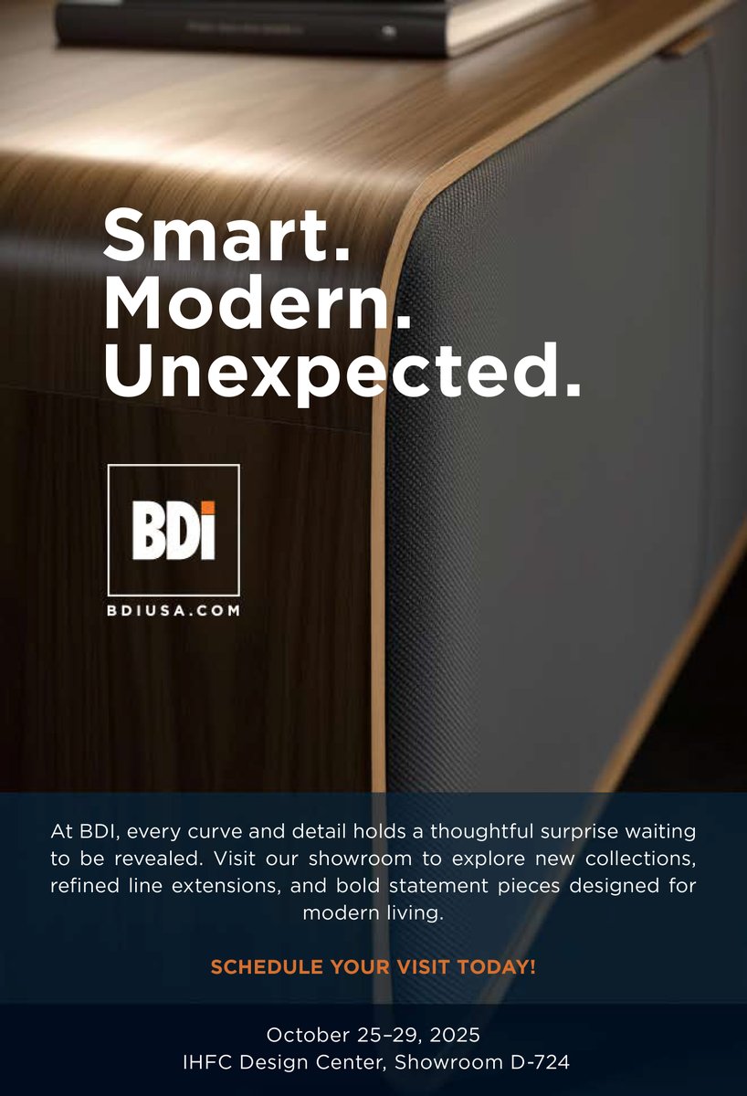Attending High Point Market?
Make sure the BDI Showroom is part of your plans!

IHFC Design Center, Showroom D-724
October 25–29, 2025

#BDIFurniture #HPMKT #HighPointMarket #ModernDesign #InteriorDesign #DesignTrade #FurnitureDesign #ShowroomDesign