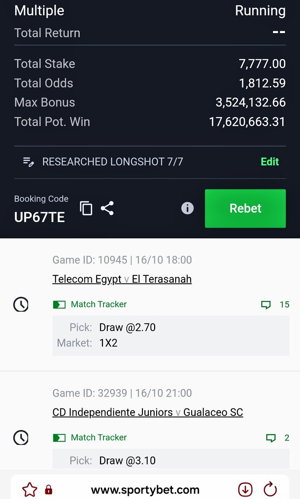 Dey with me👊

RISKY🗣(ONLY USE 1% of your betting acct bal)

Gift: 1,813 odds (7 games)👉 UP67TE
 
👉 ₦300K giveaway when it wins