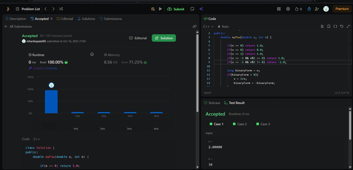 PatelNiharika05's tweet image. 🗓️ Day : 5/100
✅ Solved LeetCode Problem 50 : Pow(x, n)
#100DaysOfCode #DSA #100DaysOfchallenge