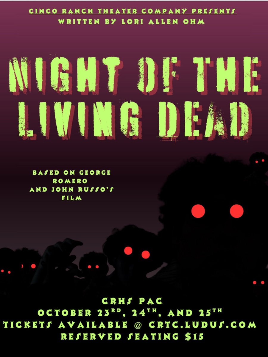 REPOST!!! #CPOE 

CRTC is putting on a classic! Do you dare to face the zombies? Come see the show and enjoy the haunted house! Tickets on sale now!