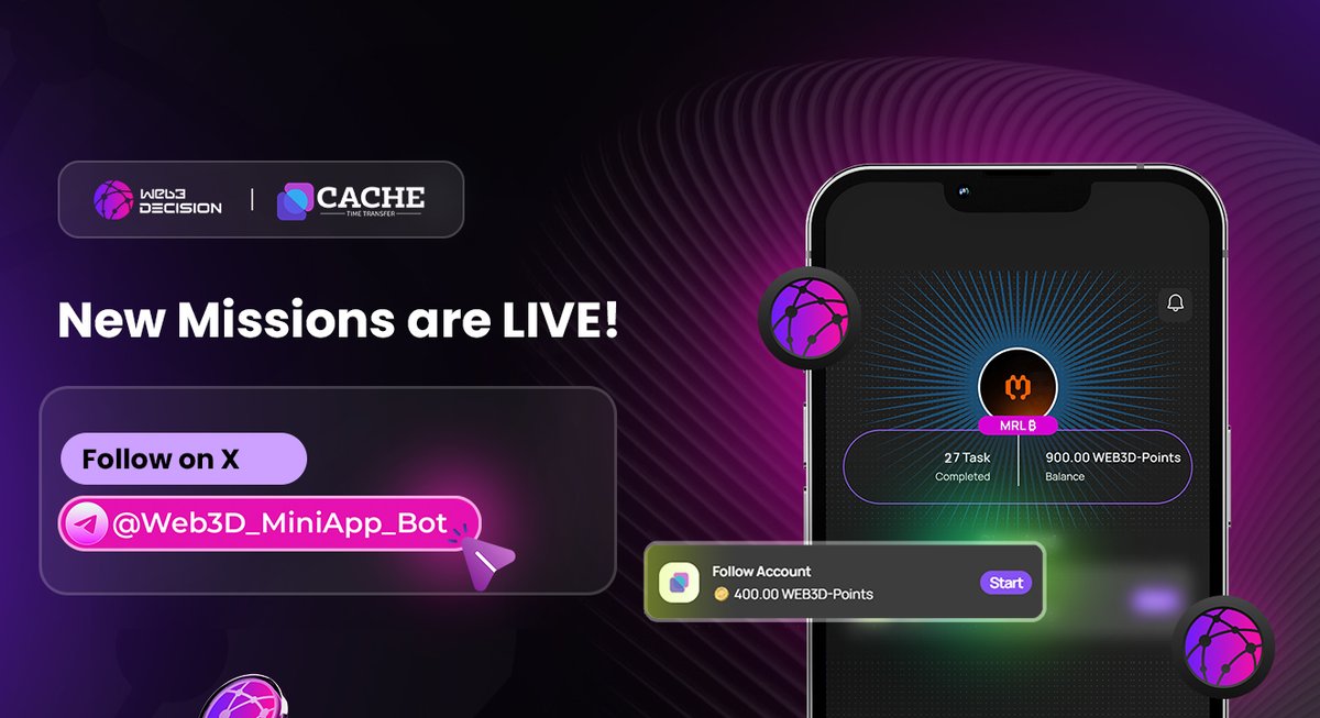 🚀 Massive news for the Web3D ecosystem!

Say hello to <a href="/CacheWallet/">Cache Wallet</a>   the newest power player joining the Web3D Mini App Revolution! ⚡️

Real users. Real engagement. Real rewards.
Together, we’re bringing authentic growth and AI-driven marketing to Web3 — no bots, no hype, just