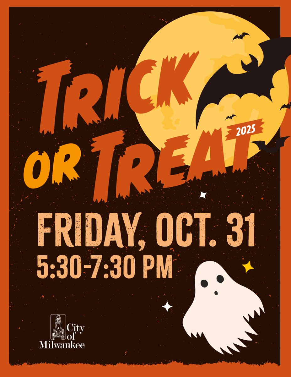 Trick-or-Treat hours in the <a href="/cityofmilwaukee/">City of Milwaukee</a> will take place on Friday, Oct 31, 5:30–7:30 p.m. Find Halloween safety tips, information on hosting a block party or special event, and additional fall resources at milwaukee.gov/fall. Let’s work together to keep our kids safe.🎃