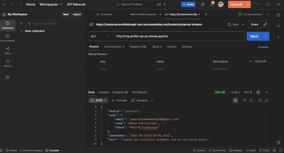 ahmadogo11's tweet image. I built a simple RESTful API endpoint /me using NestJS (TypeScript) that returns my profile information and a random cat fact 🐱 fetched dynamically from an external API.
Excited for the next stage in the #HNGi13 journey! 🚀
#NestJS #Backend #HNGInternship #TypeScript
