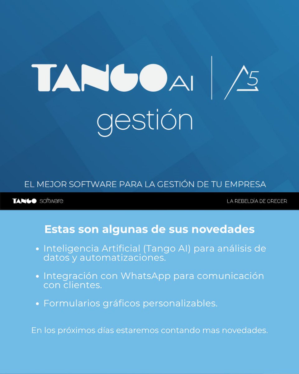 DEABTango's tweet image. 👉📲Consúltanos a soporte@deab.com.ar por todas las novedades de TANGOAI DELTA 5.

#tangosoftware #soportetango #tangogestion #deab #dealarconbuhler