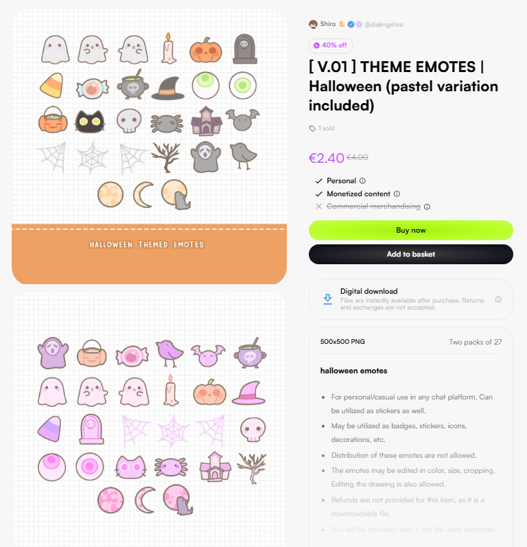 spooky season's here! My halloween emote batch is now at 40% off until the end of the month! #VGenShop