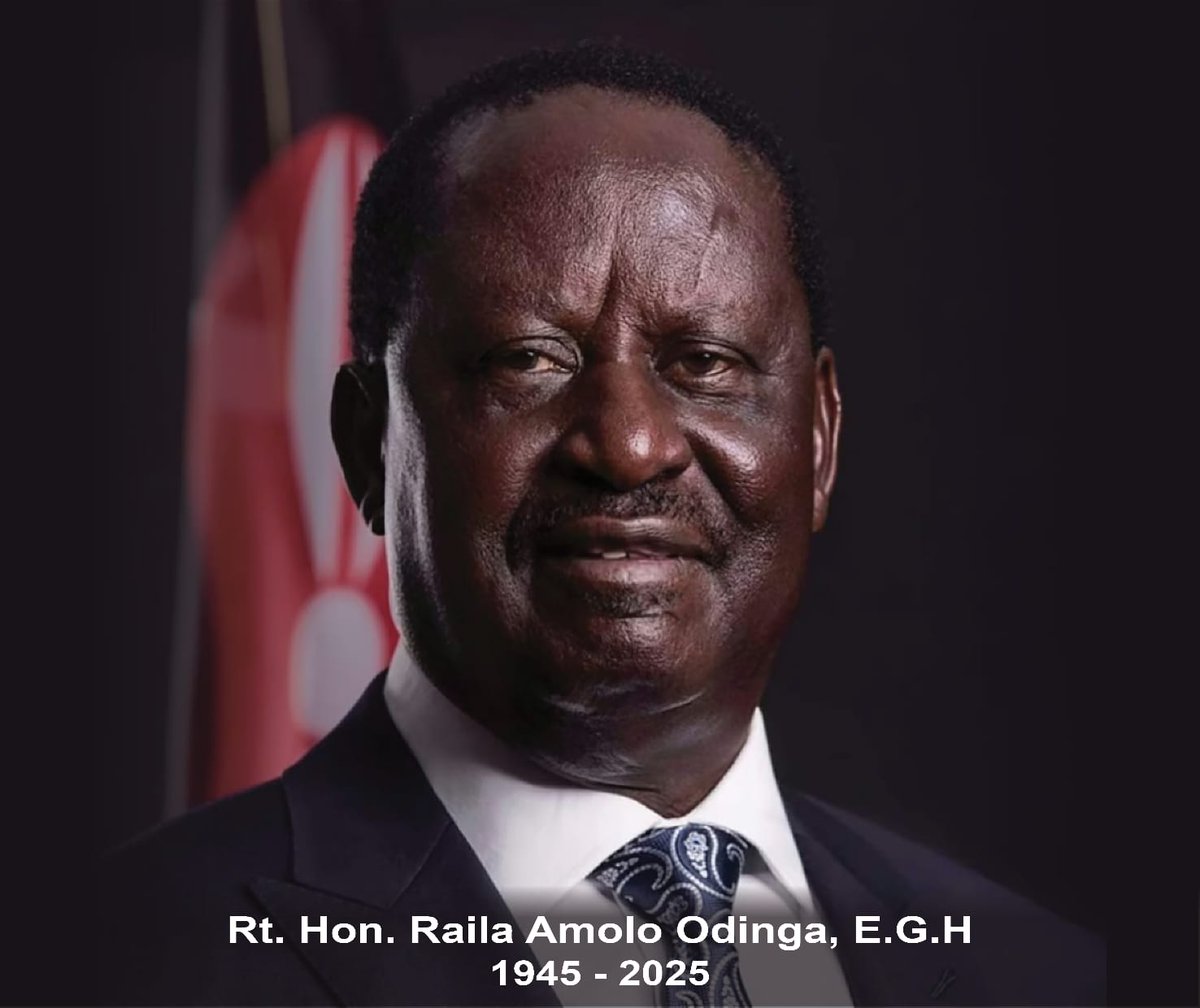 With profound sorrow, we mourn the passing of Rt. Hon Raila Amolo Odinga, Kenya's indomitable Prime Minister and eternal Champion of Democracy. A titan who shattered chains of oppression, ignited hope in the marginalized, and forged paths to equitable development for all.