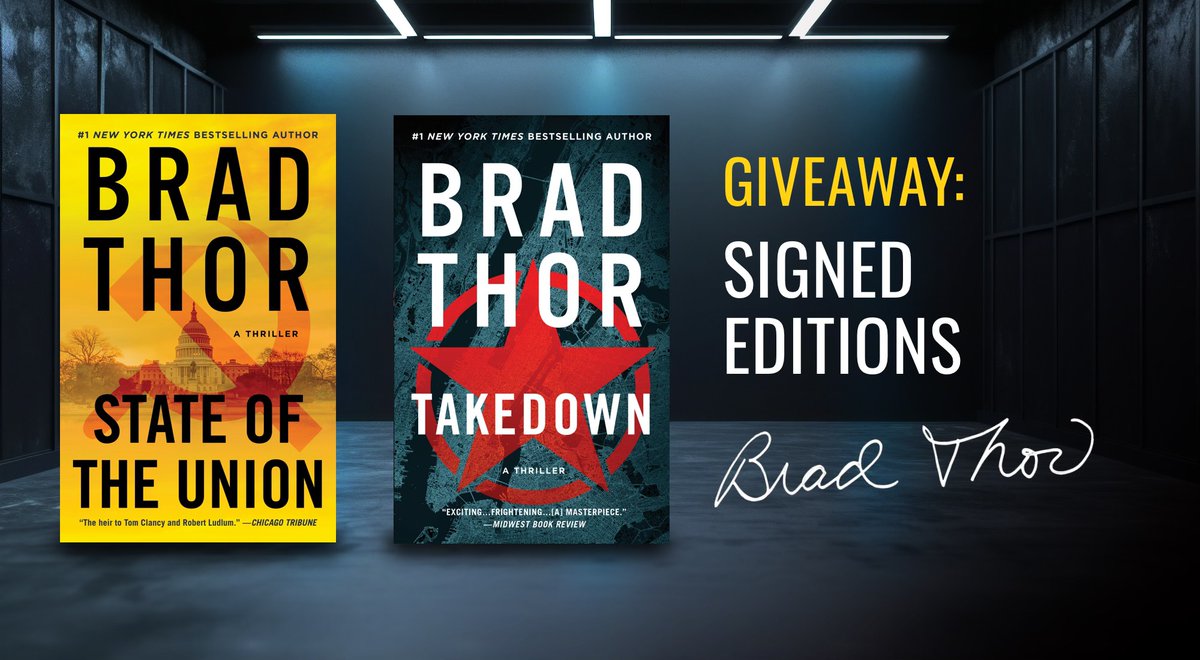 BradThor's tweet image. 🎉 WIN BIG THIS WEEK! 🎉 This month's prize is signed editions of STATE OF THE UNION and TAKEDOWN. Enter once for all my weekly giveaways at bradthor.com/connect
#BradThor #SignedBooks #Thorsday