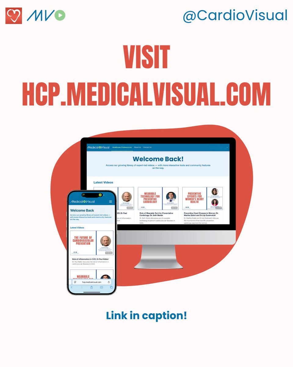 CardioVisualApp's tweet image. Introducing the new MedicalVisual Clinician platform built for clinicians, by clinicians, to shape the future of cardiovascular care. Visit hcp.medicalvisual.com to join and explore expert interviews, peer discussions, and more.
#CardioVisual #MedicalVisual #ClinicianEducation
