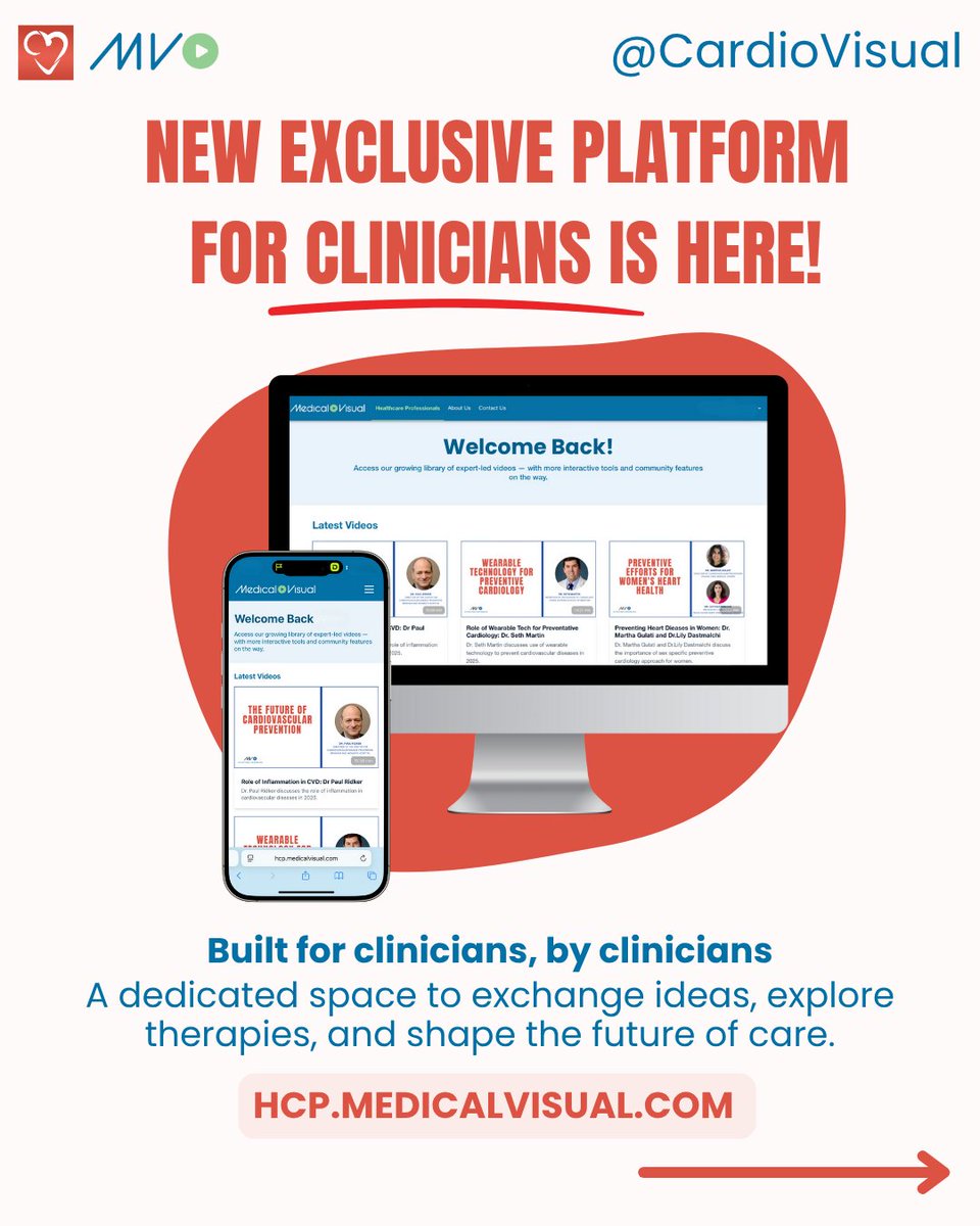 CardioVisualApp's tweet image. Introducing the new MedicalVisual Clinician platform built for clinicians, by clinicians, to shape the future of cardiovascular care. Visit hcp.medicalvisual.com to join and explore expert interviews, peer discussions, and more.
#CardioVisual #MedicalVisual #ClinicianEducation