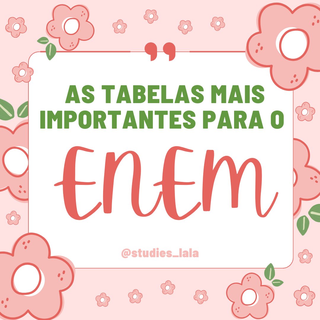 studies_lala's tweet image. ✧°・✧ Tabelas p/ o Enem ✧°・✧
Uma thread com as tabelas mais importantes para você utilizar na sua revisão de conteúdos para a prova do ENEM!🧶