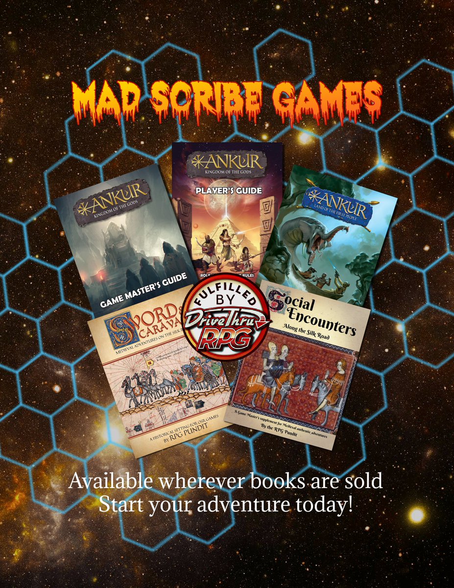 MadScribeGames's tweet photo. Are you tired of the woke politics being pushed by WOTC and other "mainstream" game companies? Mad Scribe Games offers a variety of game products with zero politics or partisan virtue signaling. We won't try to shove a Marxist ideology down the throats of some perceived "modern audience". We create tabletop role-playing games that pay tribute to the creators of this hobby.