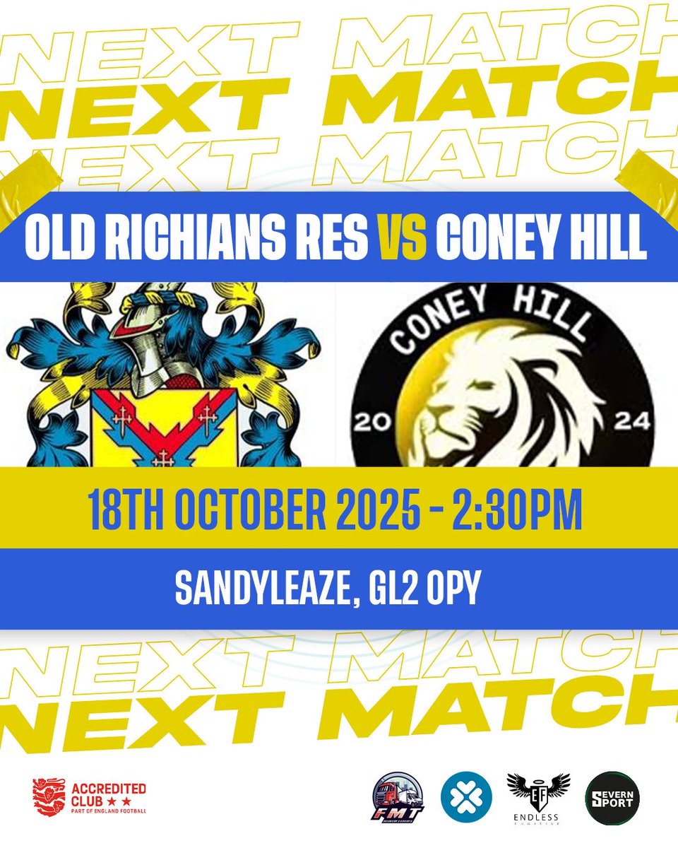 Old Richians AFC (@oldrichiansafc) on Twitter photo Coming up:
1sts visit league leaders <a href="/fcminch/">Minchinhampton FC</a>
Reserves welcome Coney Hill FC
Get down and support the lads
🟡🔵
<a href="/AdelfosUK/">Adelfos Web Design</a> <a href="/SevernSport/">Severn Sport</a> <a href="/endlessfugitive/">endlessfugitive</a> <a href="/BrianRossiter1/">Brian Rossiter</a> <a href="/Cheese_manAVFC/">Craig Newton</a> <a href="/GlosFA/">Gloucestershire FA ⚽</a> <a href="/swsportsnews/">South West Sports News</a> <a href="/TheLocalAnswer/">The Local Answer</a> <a href="/SJY_journo/">Sam Yapp</a> <a href="/Stroud_League/">Stroud & District Football League</a> Coming up:
1sts visit league leaders <a href="/fcminch/">Minchinhampton FC</a>
Reserves welcome Coney Hill FC
Get down and support the lads
🟡🔵
<a href="/AdelfosUK/">Adelfos Web Design</a> <a href="/SevernSport/">Severn Sport</a> <a href="/endlessfugitive/">endlessfugitive</a> <a href="/BrianRossiter1/">Brian Rossiter</a> <a href="/Cheese_manAVFC/">Craig Newton</a> <a href="/GlosFA/">Gloucestershire FA ⚽</a> <a href="/swsportsnews/">South West Sports News</a> <a href="/TheLocalAnswer/">The Local Answer</a> <a href="/SJY_journo/">Sam Yapp</a> <a href="/Stroud_League/">Stroud & District Football League</a>