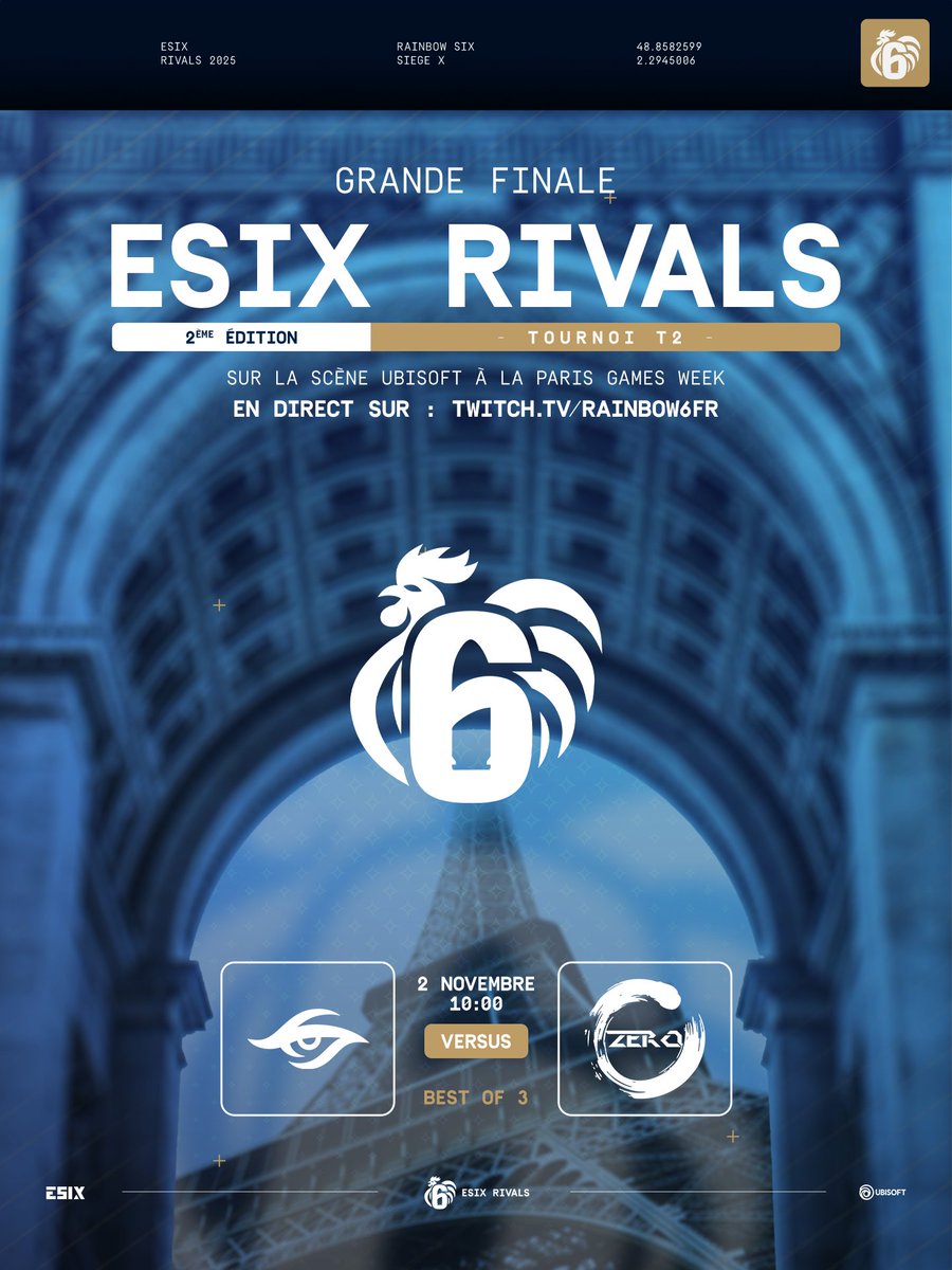 ESIX_FR's tweet image. 2⃣ équipes, 1⃣ victoire
Qui de @teamsecret Academy ou Project Zero soulèvera le trophée #ESIXRivals ? 🏆
▶️ Réponse le 2 Novembre à 10h sur la Scène d&apos;Ubisoft à la @ParisGamesWeek et en direct sur twitch 🎉

🇬🇧 2⃣ teams, 1⃣ victory
Who will lift the trophy, @teamsecret Academy or…