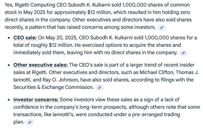 This is funny Rigetti CEO sold all of his shares at $12 in May; stock has quadrupled after that :-) Yes he has no shares! $RGTI