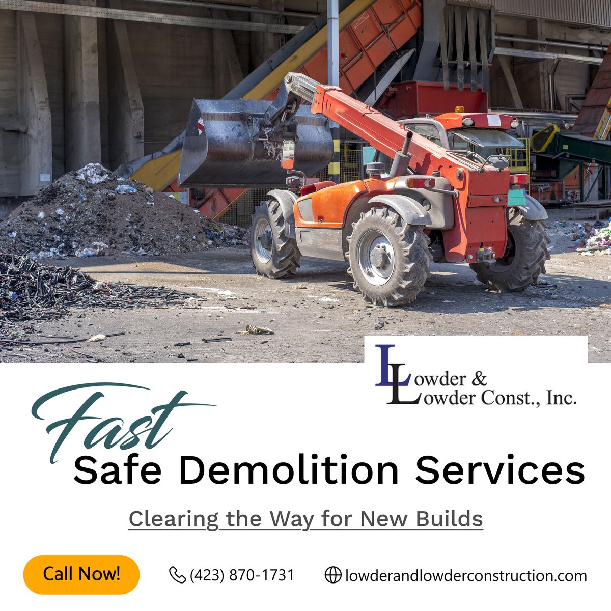 lowderandlowder's tweet image. Clear the Way for Progress, Hire the Demolition Pros!
Old, unsafe structures?
We handle full and selective demolition projects safely and efficiently.

📞 (423) 870-173 | lowderandlowderconstruction.com

#DemolitionExperts #SafeTearDown