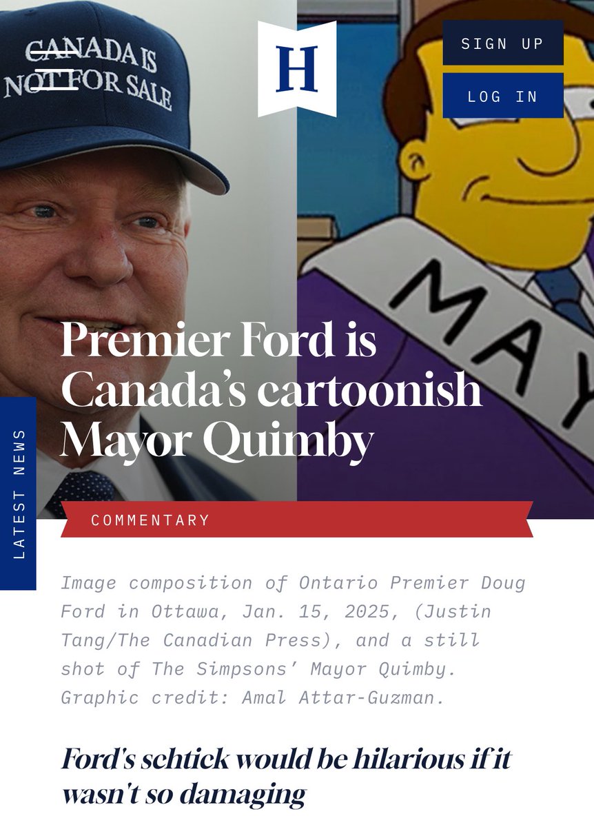 “Ontario’s long-serving premier, Doug Ford, is the real-life version of the fictional town of Springfield’s long-serving mayor, Joseph Quimby.”

“…a Kennedyesque politician whose specific policy achievements were always somewhat vague, and whose evidence of personal corruption