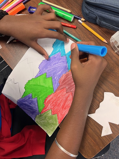 MrsCookMSMath's tweet image. What allows a shape to tesselate? What is a tessellation? Do all tessellations come for a translation? What other ways can you build a tessellation? Ss really enjoyed this activity.