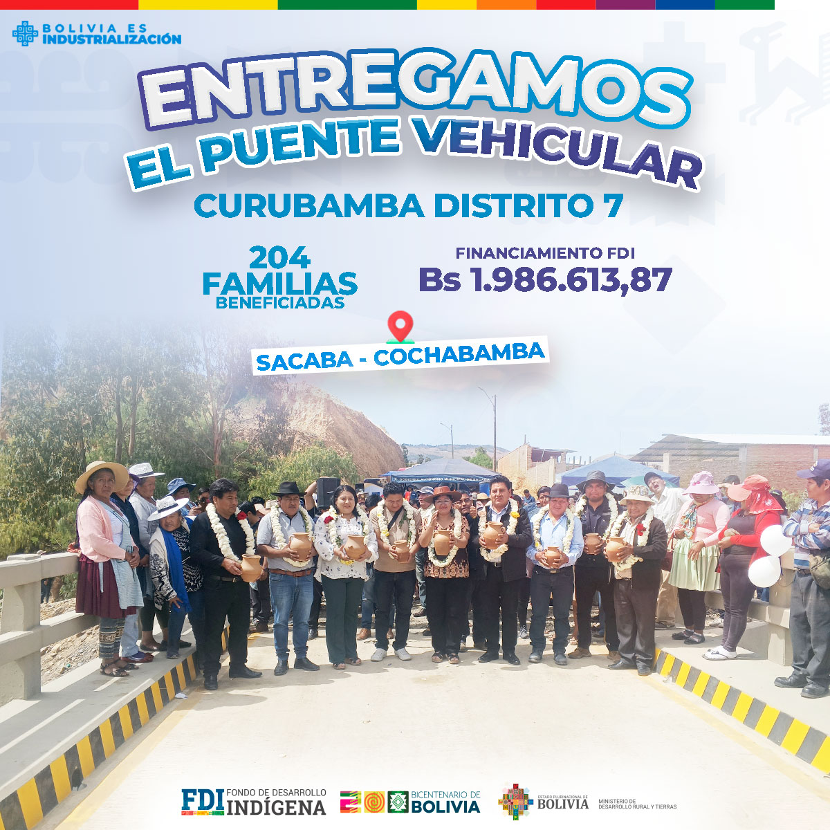 #NotaDePrensa | 𝐈𝐌𝐏𝐔𝐋𝐒𝐀𝐍 𝐄𝐋 𝐃𝐄𝐒𝐀𝐑𝐑𝐎𝐋𝐋𝐎 𝐏𝐑𝐎𝐃𝐔𝐂𝐓𝐈𝐕𝐎 𝐄𝐍 𝐒𝐀𝐂𝐀𝐁𝐀 𝐂𝐎𝐍 𝐋𝐀 𝐂𝐎𝐍𝐒𝐓𝐑𝐔𝐂𝐂𝐈𝐎́𝐍 𝐃𝐄𝐋 𝐏𝐔𝐄𝐍𝐓𝐄 𝐕𝐄𝐇𝐈𝐂𝐔𝐋𝐀𝐑  

Lee la nota completa aqui: fdi.gob.bo/index.php/nota… 

#ElFuturoEstáEnElCampo