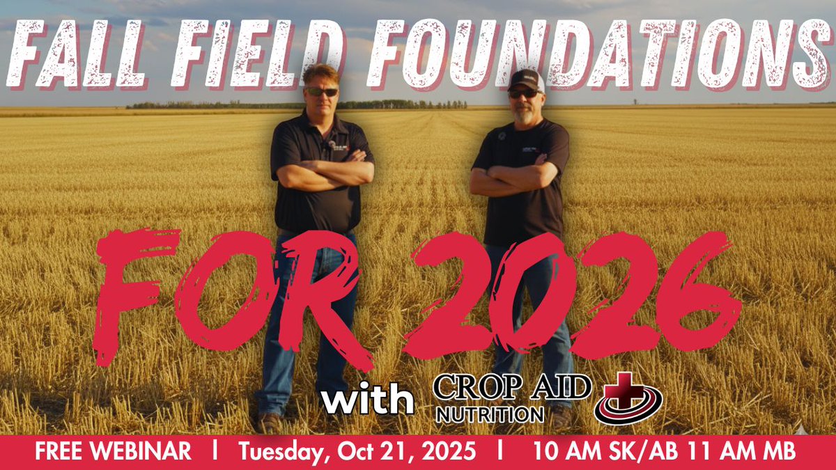 Fall Field Foundations for 2026

Harvest is winding down, but your soil story isn’t.

Join Dan Aberhart, Darren Fischer, Head Agronomist at <a href="/cropaidag/">Crop Aid</a>  and Kevin White, Microbiologist at Crop Aid, for Fall Field Foundations, a free live webinar. Tuesday, October, 21, 2025.