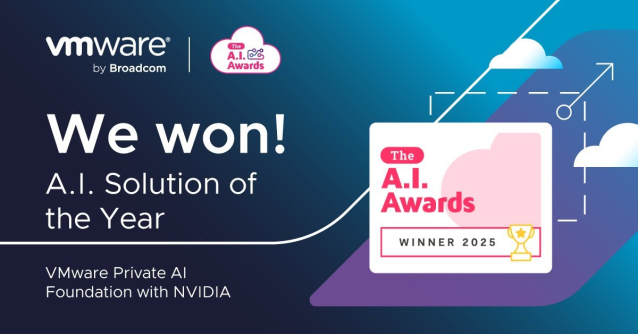 PCgeek2009's tweet image. 🏆 Big news! VMware Private AI Foundation with NVIDIA won A.I. Solution of the Year at The A.I. Awards 2025! Proud to lead the way in secure, scalable #PrivateAI innovation. #vExpert dy.si/yhPxx2