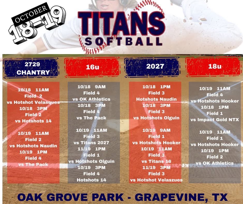 Come check out the Titans at Oak Grove Park this weekend.  Hope to see all of you there!!!  Lots of talent on every roster!!!
#BuiltDifferent