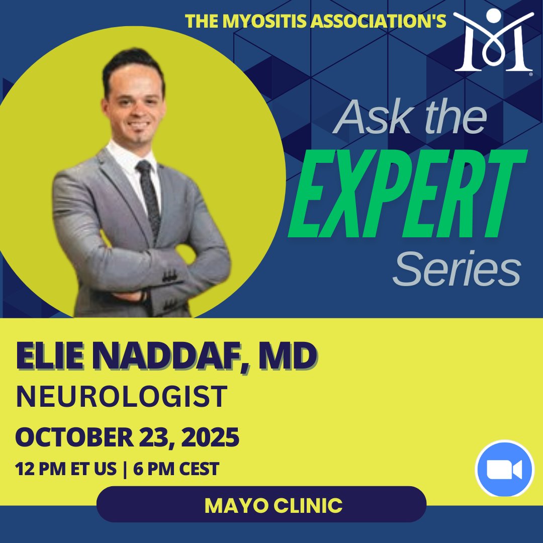 TheMyositisAssc's tweet image. Join us next Thursday for Ask the Expert with Elie Naddaf, MD on October 23, 2025, at 12:00 pm - 1:00 pm ET. 

RSVP Today! myositis.org/event/ask-the-…