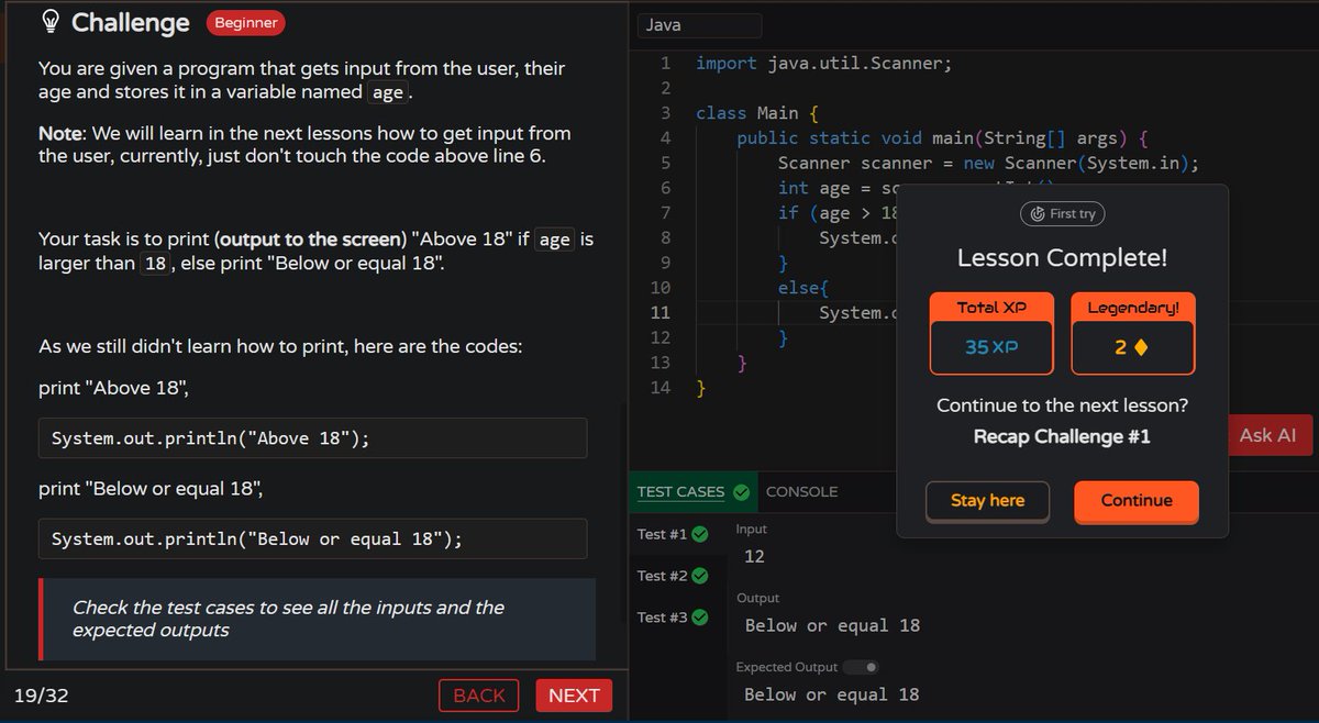 MoniTechCodes's tweet image. Day 73
Java – solved 2 small challenges on if and if-else statements ✅
Logic building, one condition at a time.
#100DaysOfCode #Java #LearningInPublic #CodingJourney #30NitesOfCode
codedex.io/community/30-n…