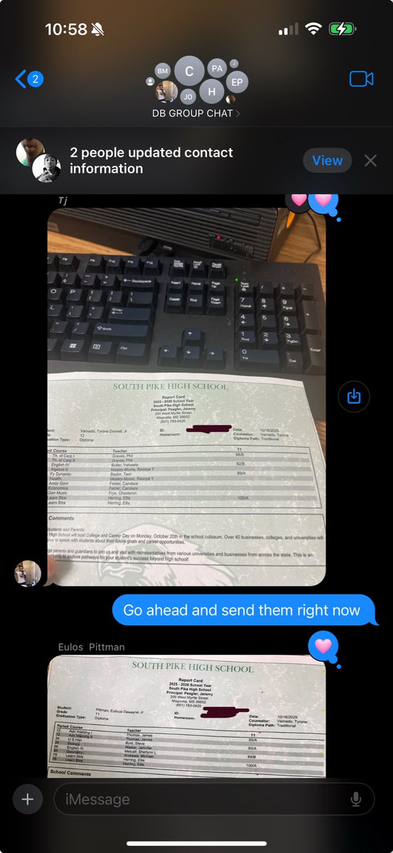 This how my guys hit the group chat today. Proudly posting report cards. 🫡🫡🫡 my guys gone get it on the field and off of it too. #TheClampTeam #205