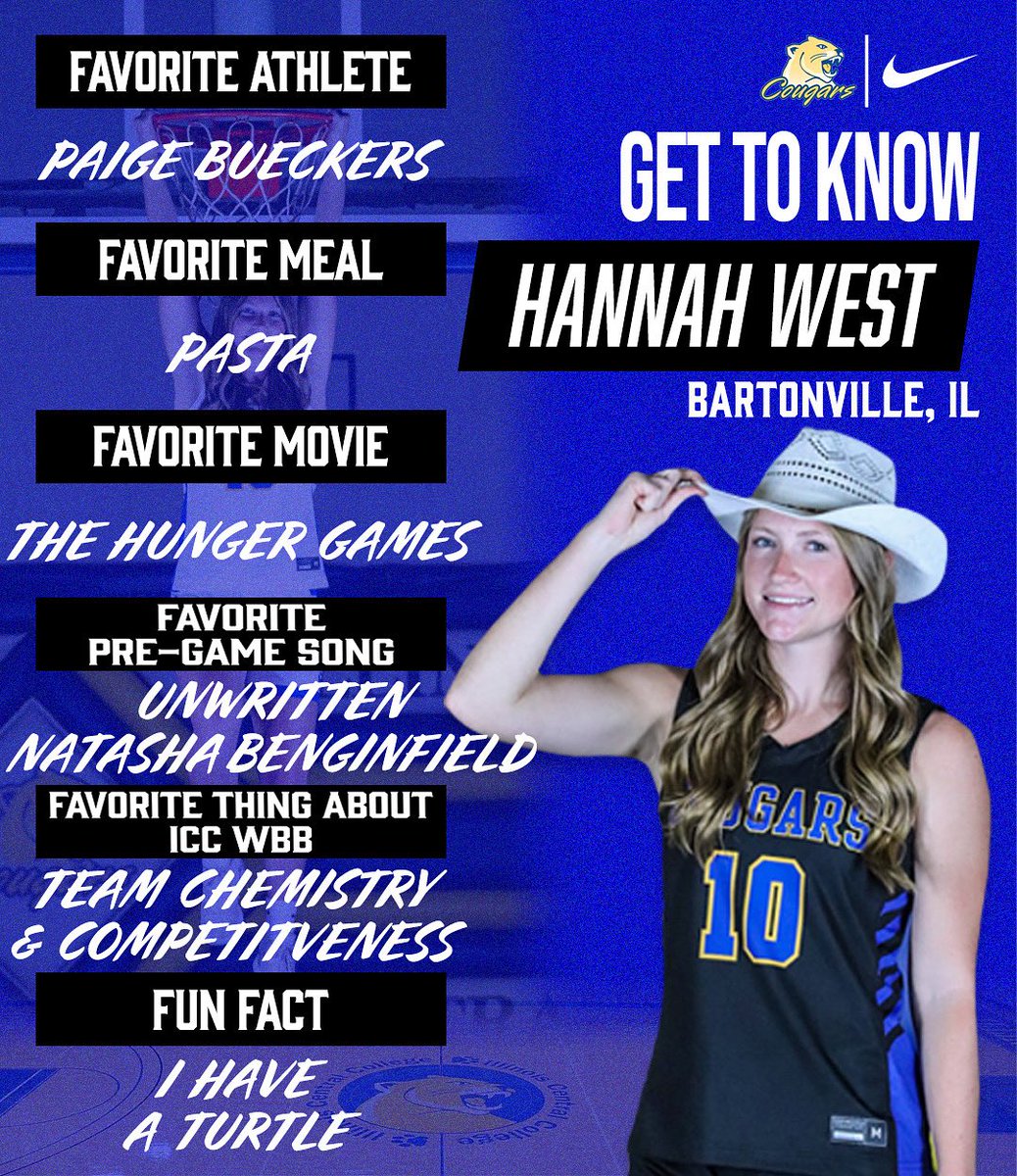 🏀Meet the Cougars🏀

Introducing one of our freshman, #10 Hannah West! 
#ALLIN