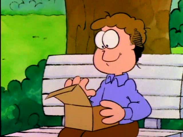 LostGarfields's tweet image. Jon eagerly and happily opens the box he received from his friend John Doe