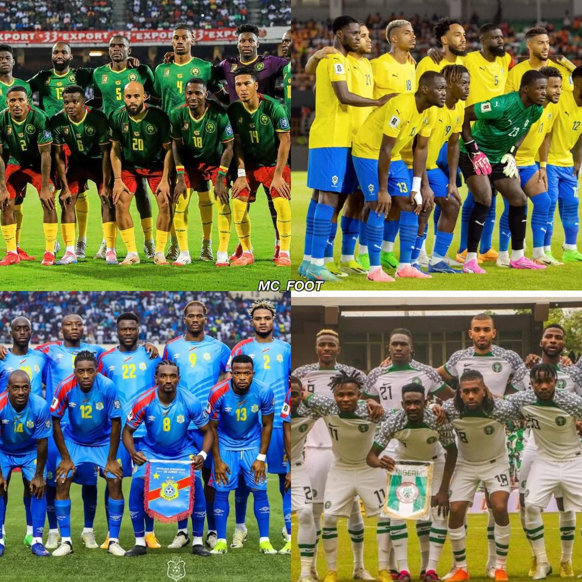 peglenegre's tweet photo. 🔴  Les 4 meilleurs deuxièmes pour les barrages de la coupe du monde : 

1 : Gabon 🇬🇦 
2 : RD Congo 🇨🇩 
3 : Cameroun 🇨🇲 
4 : Nigéria 🇳🇬 

🚨 L’ESPRIT INDOMPTABLE 🦁 NE CONNAÎT PAS DE FIN 🔥 

@pegfootball #leslionsindomptables #AllezLesLions #FECAFOOT #Cameroun #pegfootball https://t.co/mnFlo2Hzy4