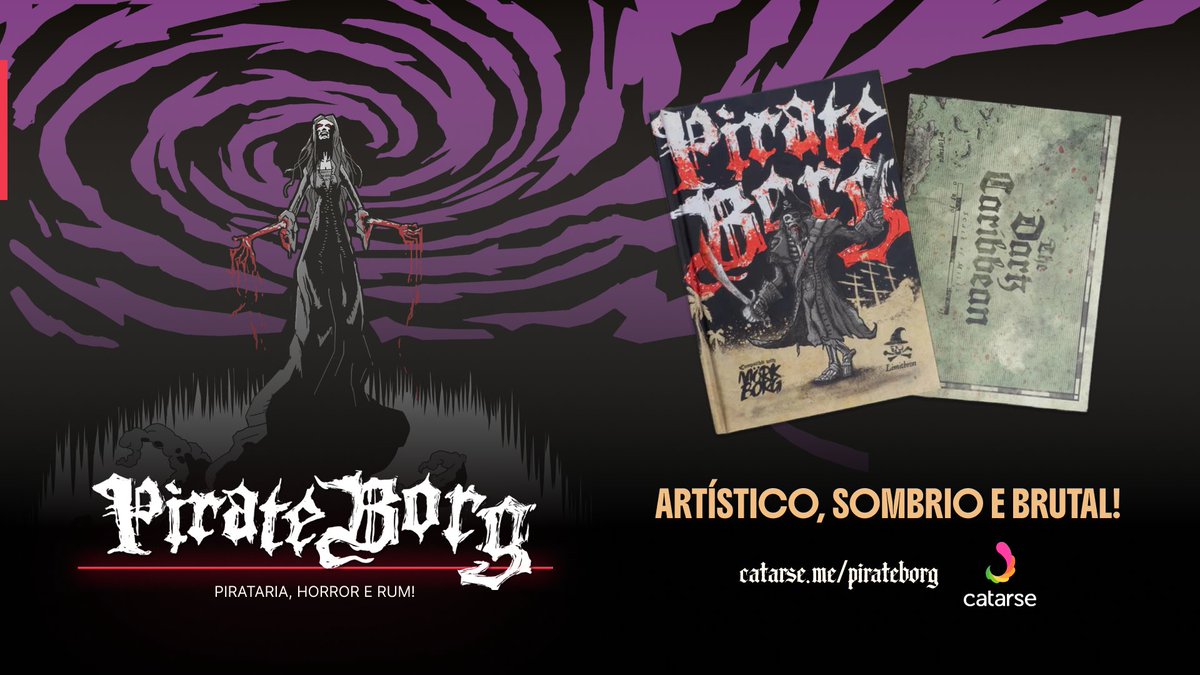 transletrada's tweet photo. RPG de mesa em mares lovecraftianos? Temos!

Pirate Borg é um RPG de horror e pirataria com regras rápidas, artes icônicas e um mundo amaldiçoado onde até o mar quer te devorar.

A edição brasileira já está em financiamento no Catarse, pela LaserHead! Apoie no link abaixo! 👇 https://t.co/ndXxdBRDEI