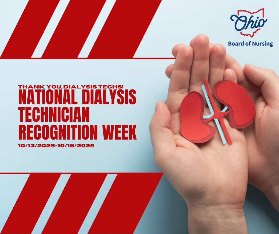 A huge THANK YOU to Ohio’s Dialysis Technicians as we celebrate your recognition week! Your dedication and compassion make a life-saving difference every day!