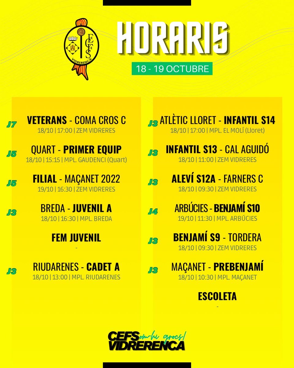 CEFSVidrerenca's tweet image. Agenda del cap de setmana:

#somhigrocs