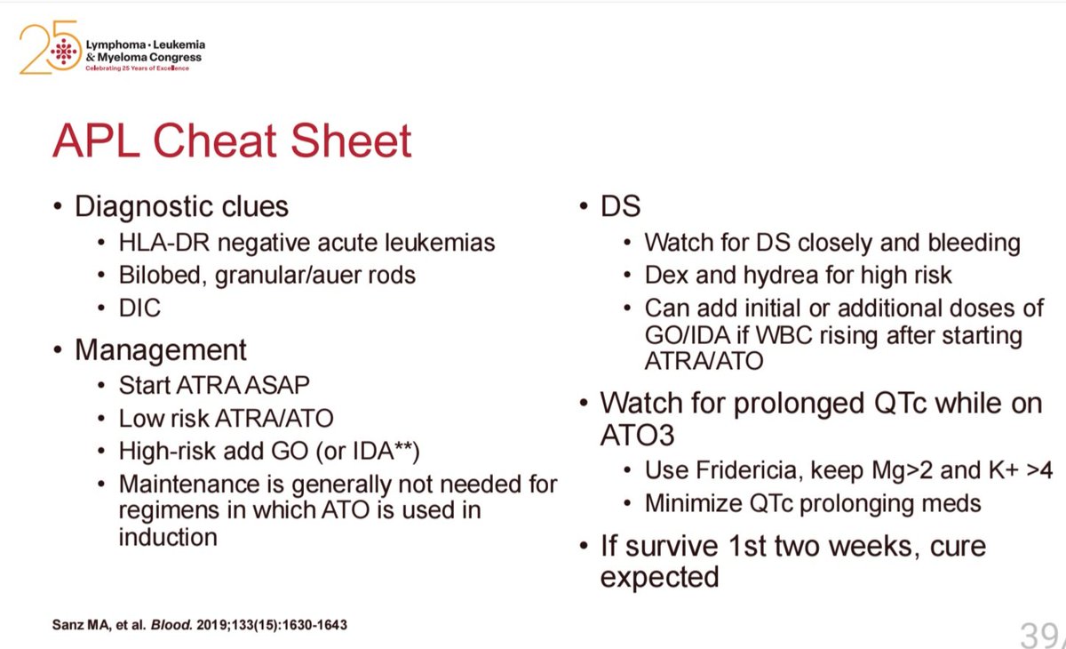 AhmedKo45911157's tweet image. 🧾APL Cheat Sheet
🧠HLA-DR–neg AML + bilobed promyelocytes + DIC → start ATRA ASAP
🔹Low-risk → ATRA + ATO
🔹High-risk → add GO/IDA
⚠️ Watch for DS, QTc ↑ (on ATO), &amp;amp; bleeding
💊 Dex + Hydrea for DS / hyperleukocytosis
✅ Survive first 2 weeks → cure likely

#APL #Leukemia